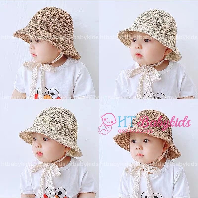 [ MẪU MỚI ]  Mũ Ajuma Cho Bé Mũ Cói Cột Nơ Hàn Quốc