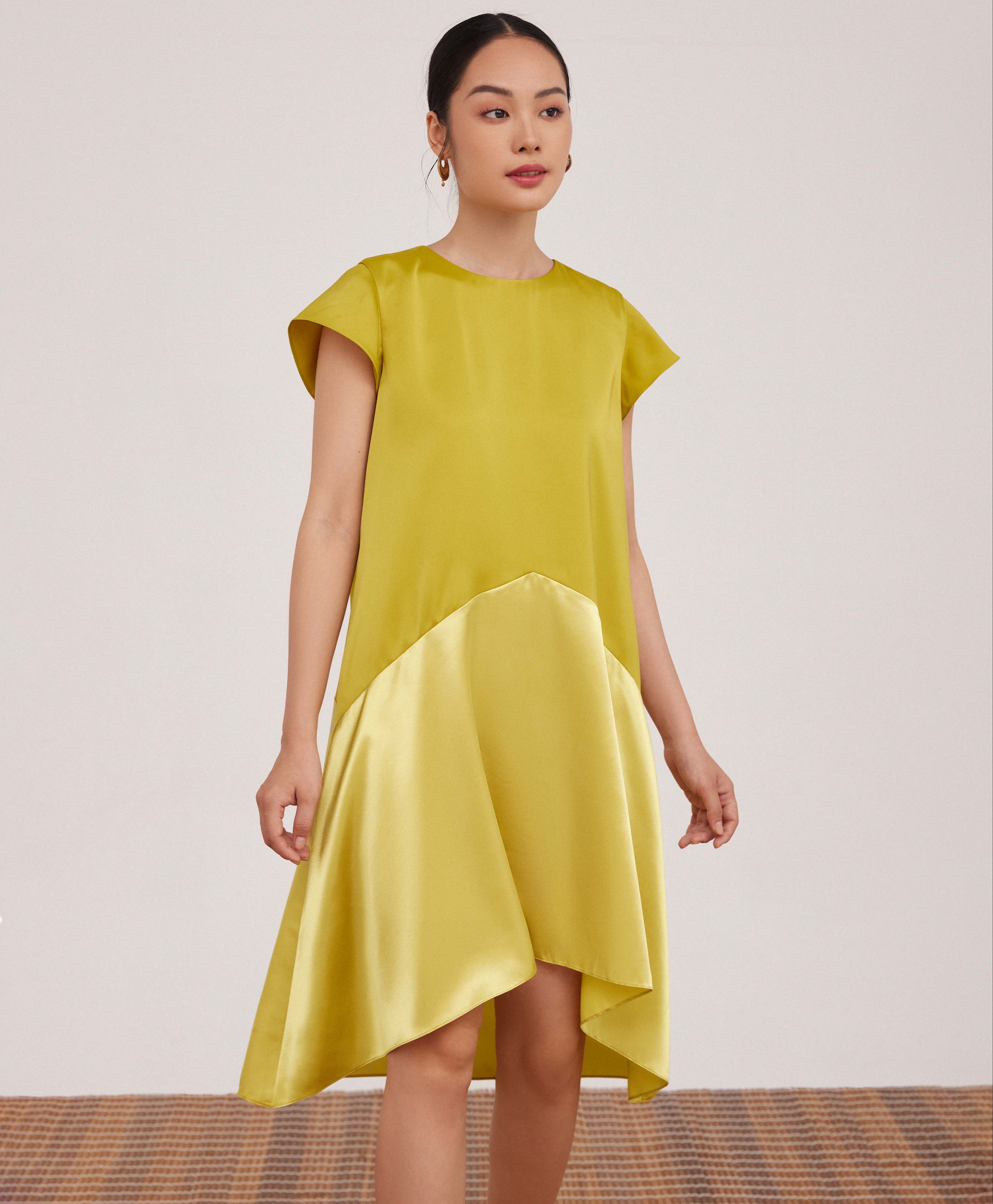 Đầm lụa phối màu Twins dress