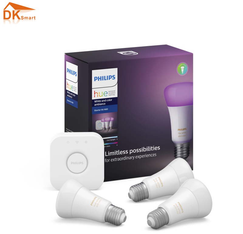 Bóng Đèn Philips HueWCA 9W A60 E27 3set VN (1 x Hue Bridge 3 x bóng đèn Hue White and Color Ambiance) - Hàng Chính Hãng-KITWCA