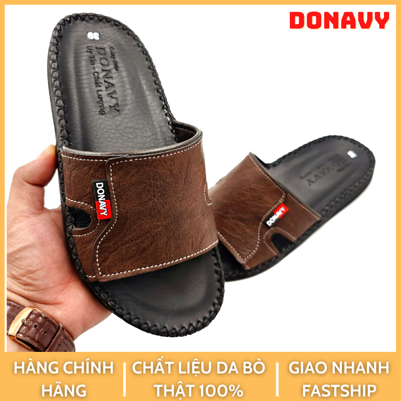 Dép Quai Ngang Da Cao Cấp DONAVY, Thiết Kế Cực Kỳ Trẻ Trung, Có Size Lớn 45  D.V68