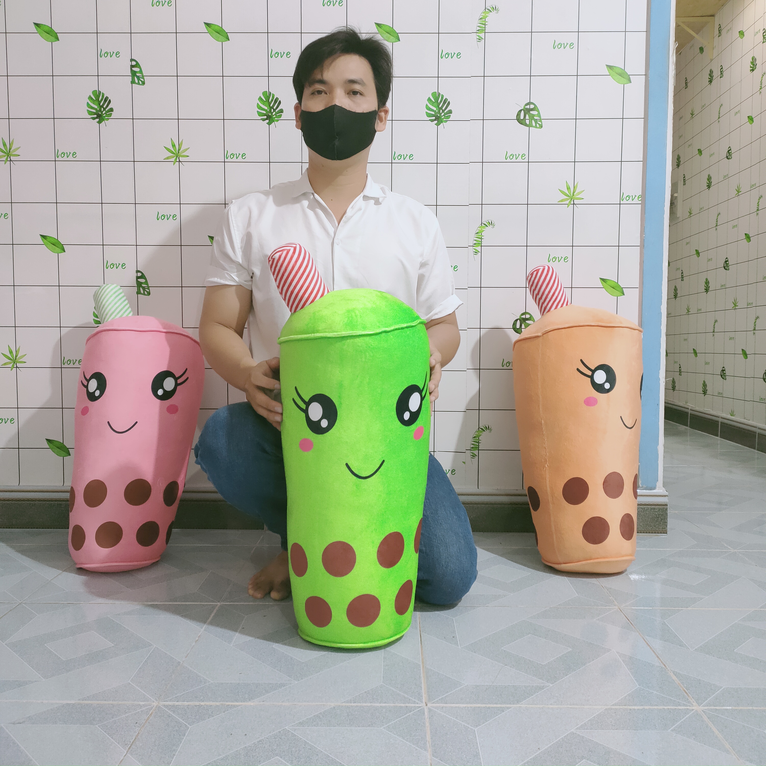 GỐI ÔM DÀI CHO BÉ ÔM NGỦ HÌNH TRÀ SỮA VẢI MINISO GẤU BÔNG TRÀ SỮA CHO BÉ