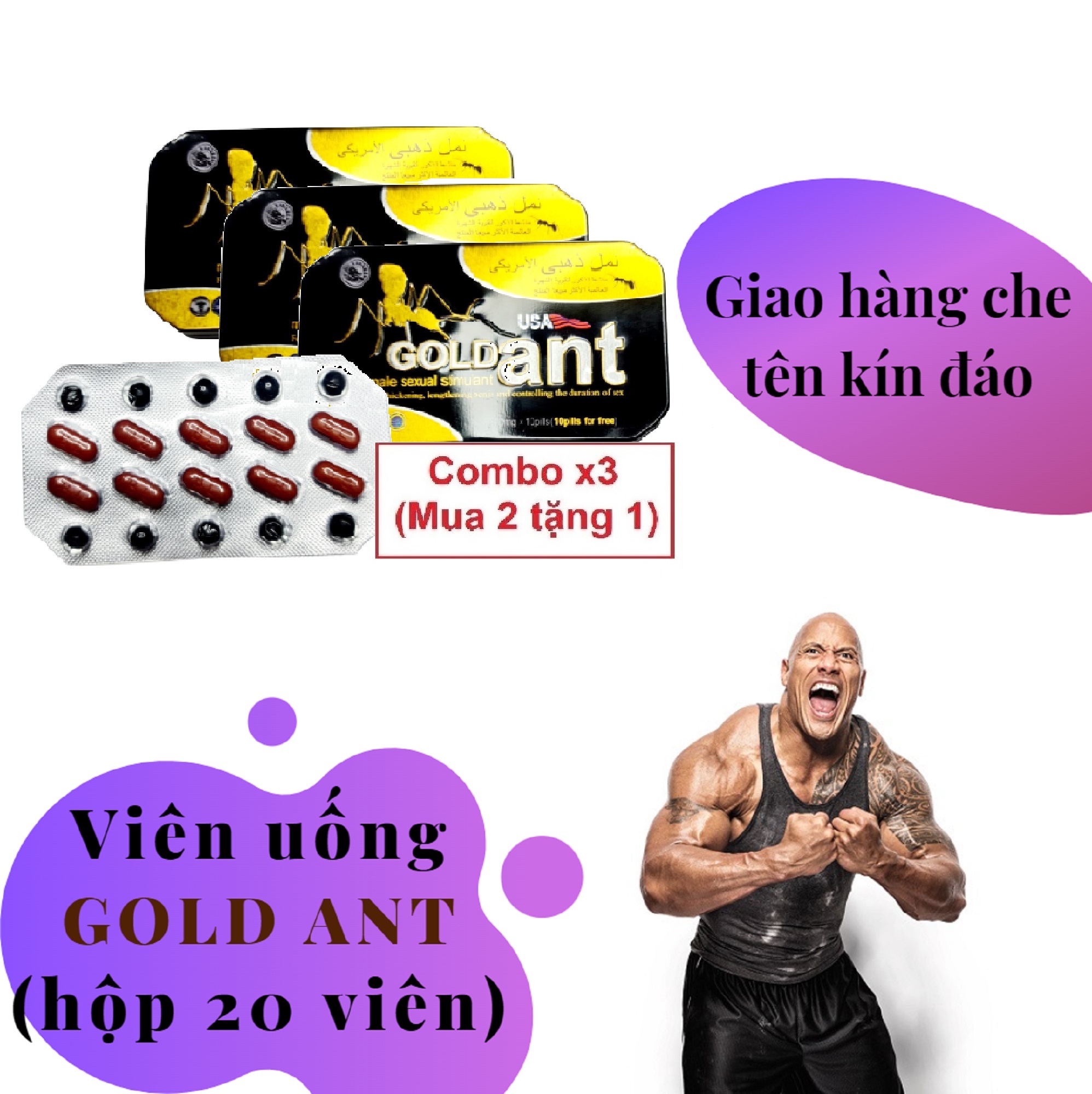 Combo x3Viên thảo dược GOLD ANT USA cao cấp tăng cường sinh lý nam mạnh mẽ