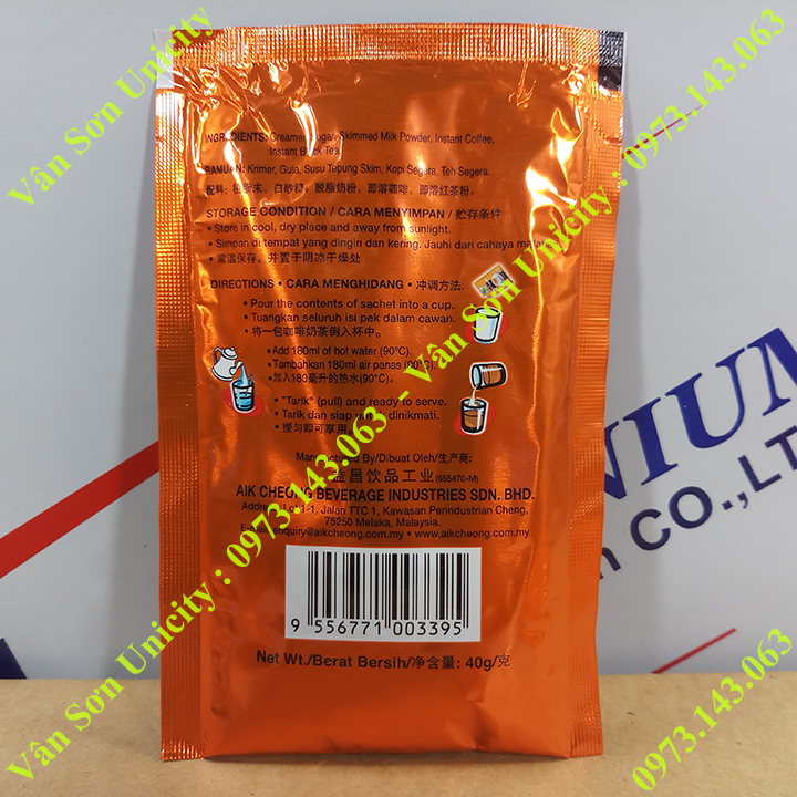 Trà sữa vị Cà phê Teh Tarik Coffee bịch 600g (15 gói nhỏ x 40g) Aik Cheong