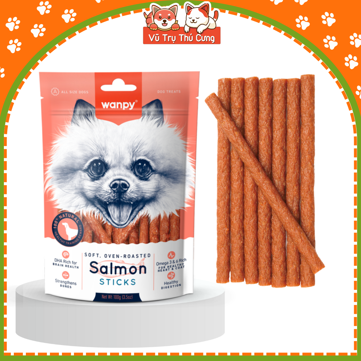 Snack Que thưởng cho chó Wanpy vị cá hồi 100g