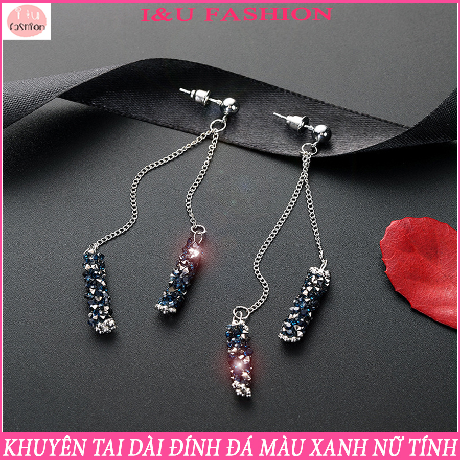Khuyên tai dài bông tai dài đính đá màu cao cấp thời trang sang chảnh cá tính dạng dây xích vô cùng độc đáo ấn tượng và xinh đẹp khí chất cho nữ KT-52