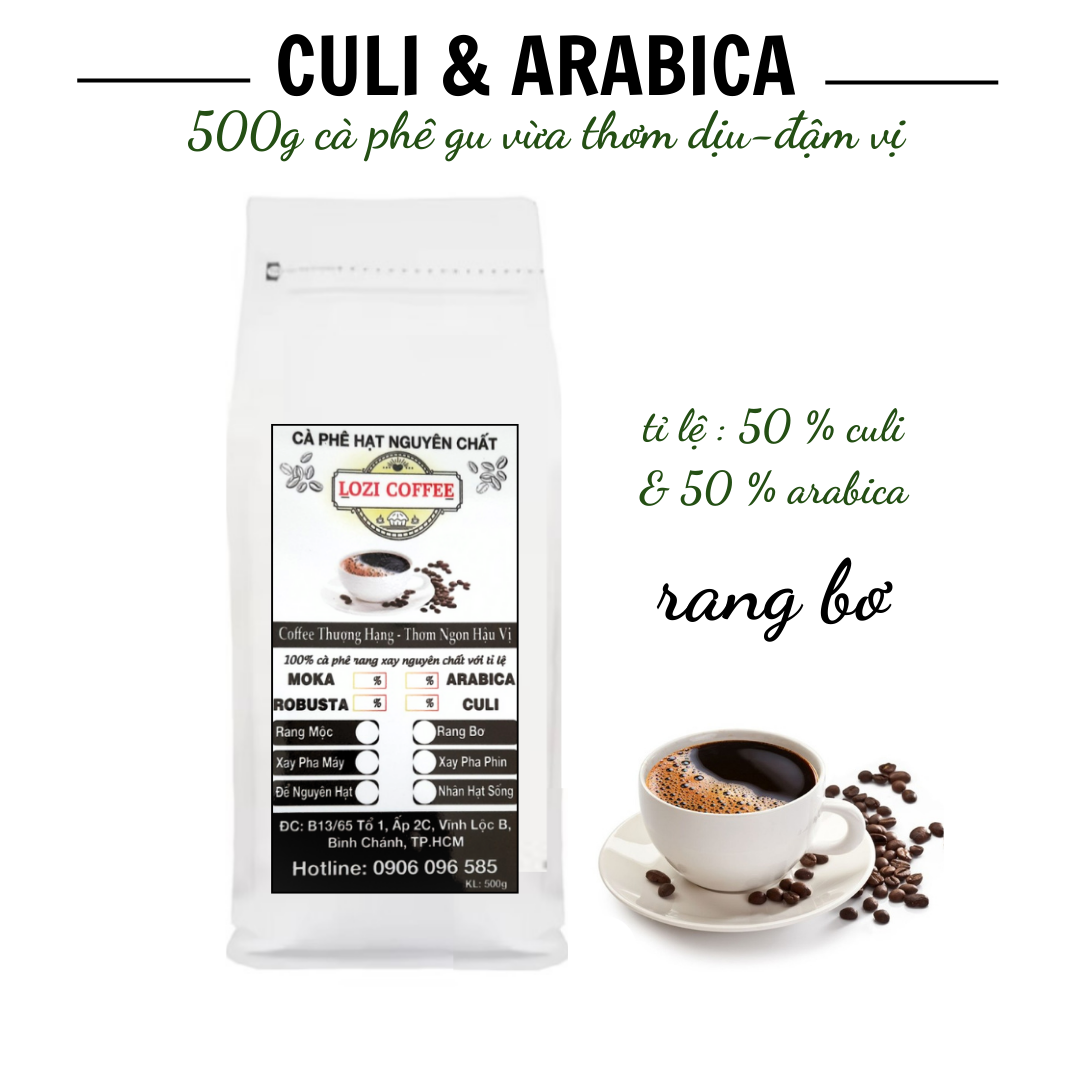 Cà phê hạt CULI loại thượng hạng rang xay ngyên chất sạch 100% 500g 1 bịch