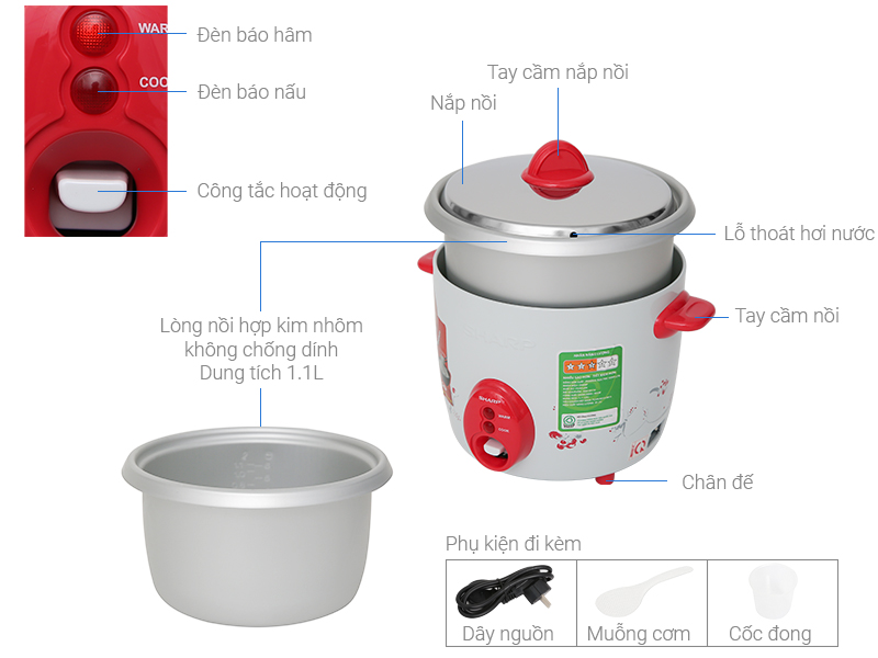 Nồi cơm điện Sharp 1.8L KSH-D18V-Màu ngẫu nhiên