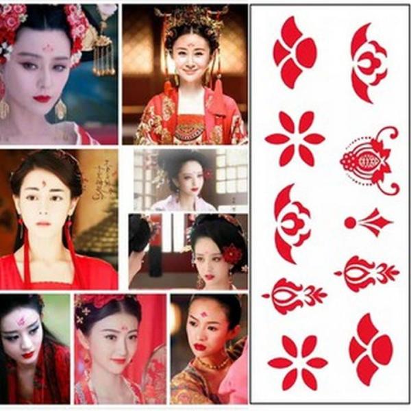 Hình xăm dán trán cổ trang Chu sa cho mỹ nhân Trung Hoa xinh xắn cosplay