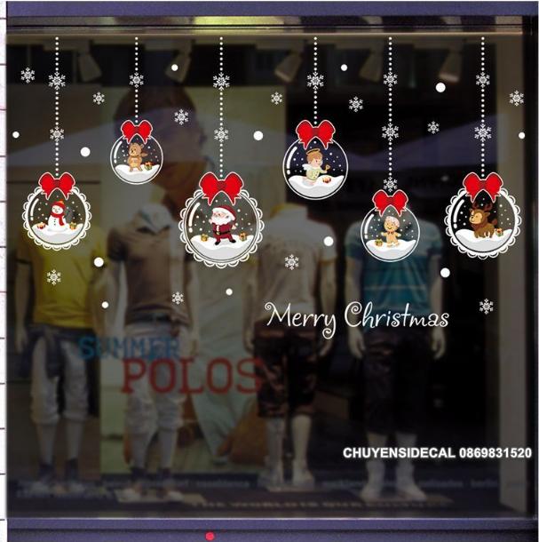 Decal trang trí tường Noel - Rèm Cầu Pha Lê Nơ Đỏ