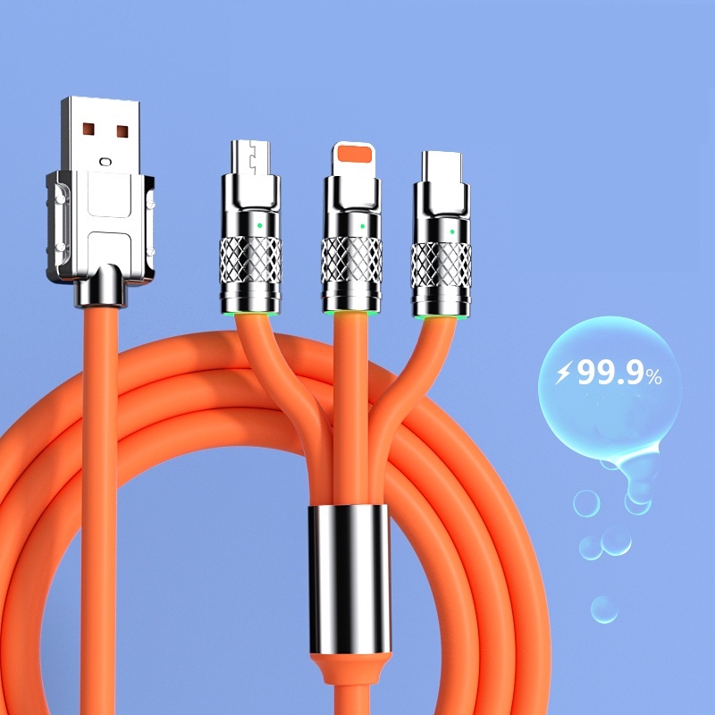 Cáp Sạc Nhanh , Dây Sạc Tự Ngắt Bọc Dù 100W Tích Hợp 3 Cổng Micro Usb Type C 3 In 1 Cho iPhone Android