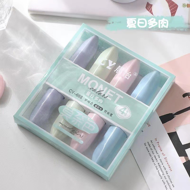 set 4 bút highlight dạ quang monet