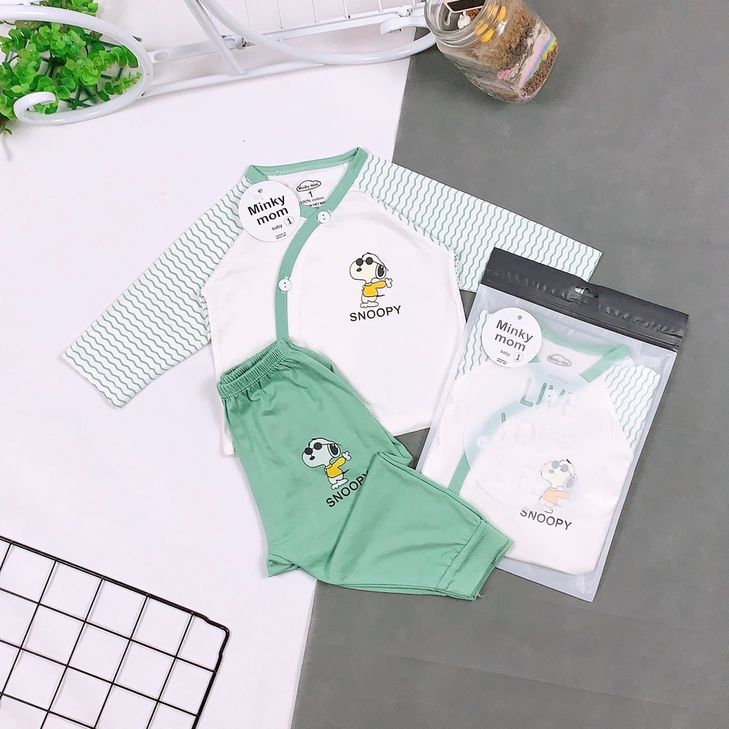 Bộ Quần Áo Sơ Sinh Cài Chéo Minky Mom .