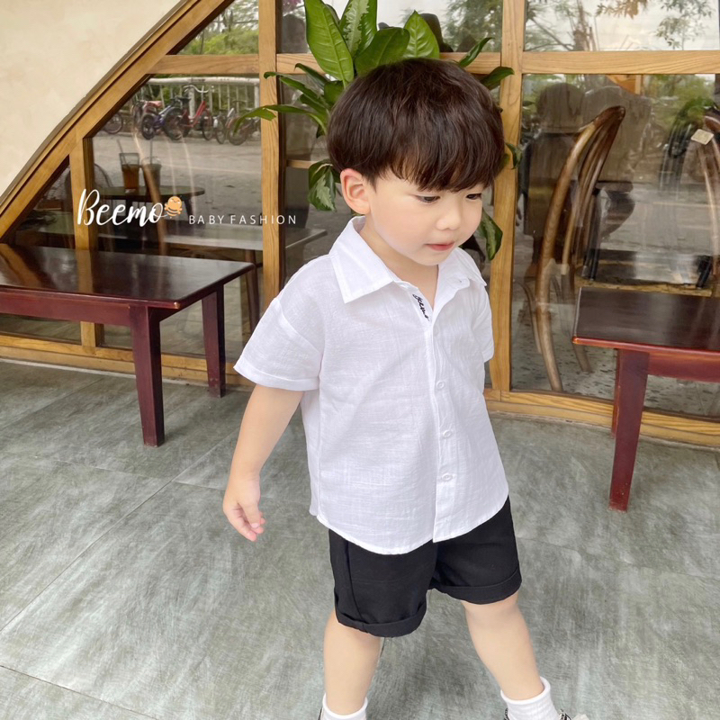 ÁO SƠ MI TRẮNG CỘC TAY BEEMO CHO BÉ