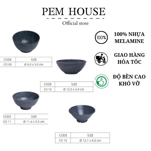 Chén Cơm Melamine Vân Đá Xanh Nhiêu Size