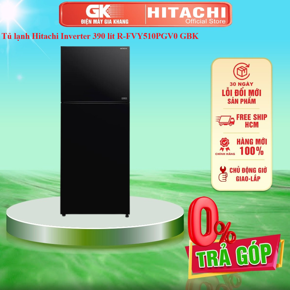 Tủ lạnh hitachi inverter 406 lít r-fvy510pgv0 - giao toàn quốc - freeship hcm