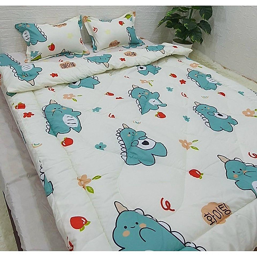 Bộ chăn ga gối 5 món- 4 món  khủng long trắng