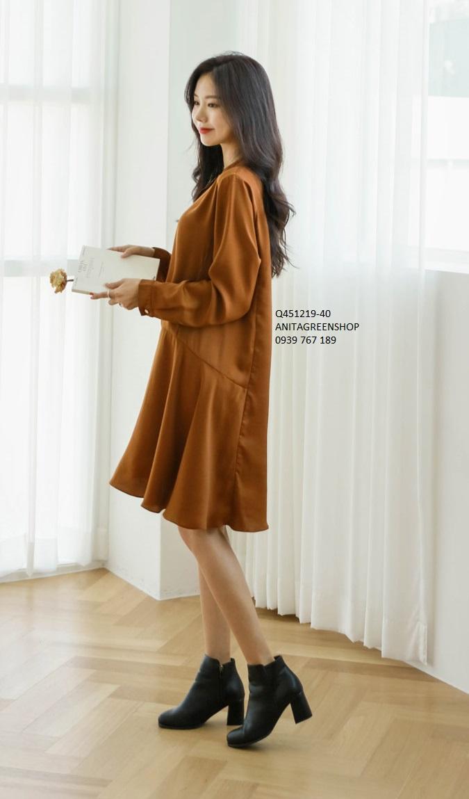 Q451219  ĐẦM SUÔNG CỔ TRỤ TAY DÀI