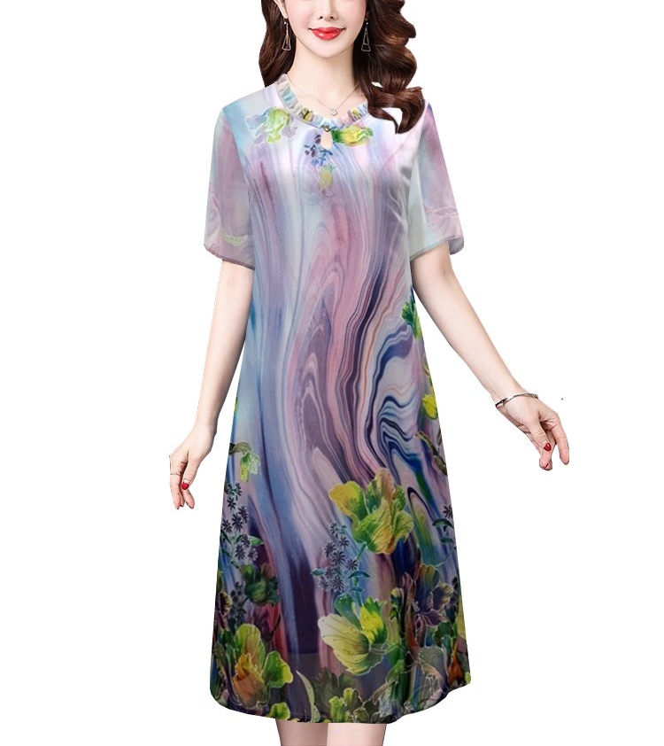 SHOPPRO - Đầm Trung Niên Dáng Suông Giấu Bụng Kiểu Đầm Dáng Suông Voan In Hoa Tặng Cho Mẹ U50 U60 3220 3226 3244 3274 3280 3303 3309 3313 3315 3318