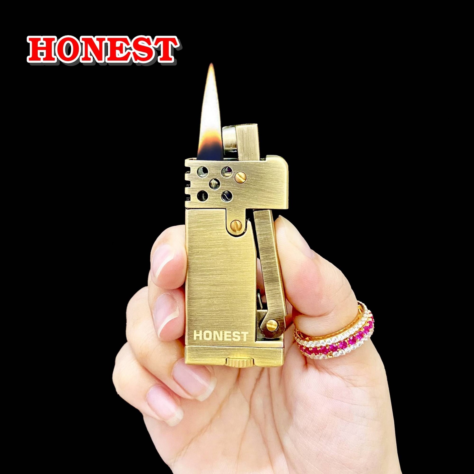 Bật lửa xăng đá chất liệu hợp kim đồng Honest 690 đánh lửa nhanh