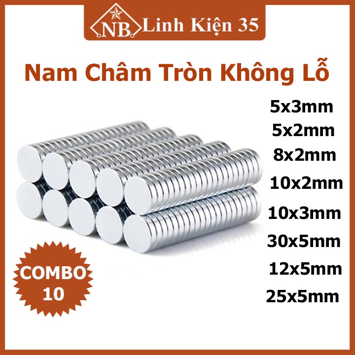 Bộ 10 viên nam châm đất hiếm NdFeB 5x2mm chống oxy hóa cực tốt