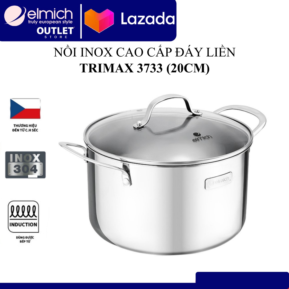 NỒI INOX CAO CẤP 3 LỚP ĐÁY LIỀN TRI-MAX 20CM