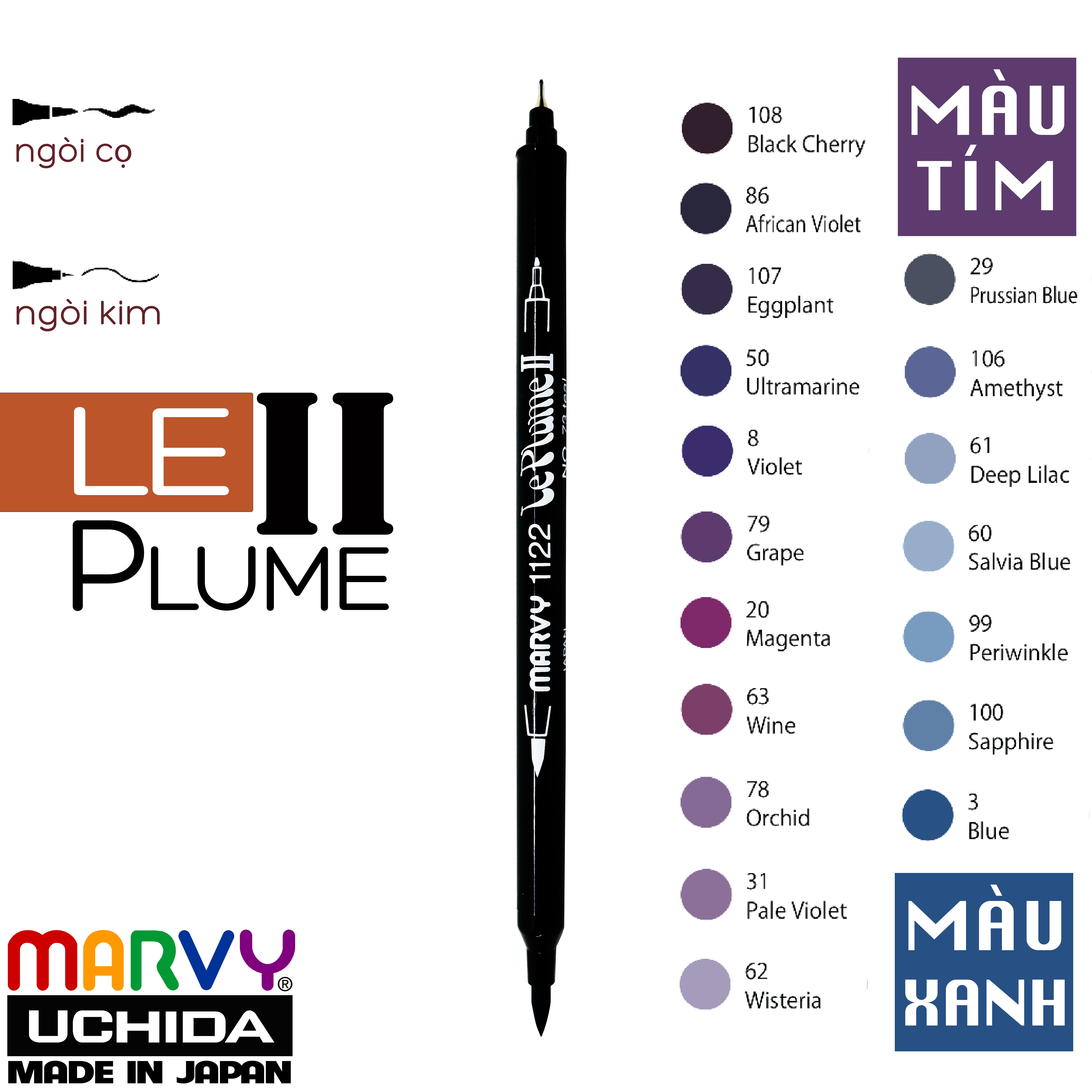 Bút Lông Hai Đầu MARVY 1122 Tone Xanh Tím