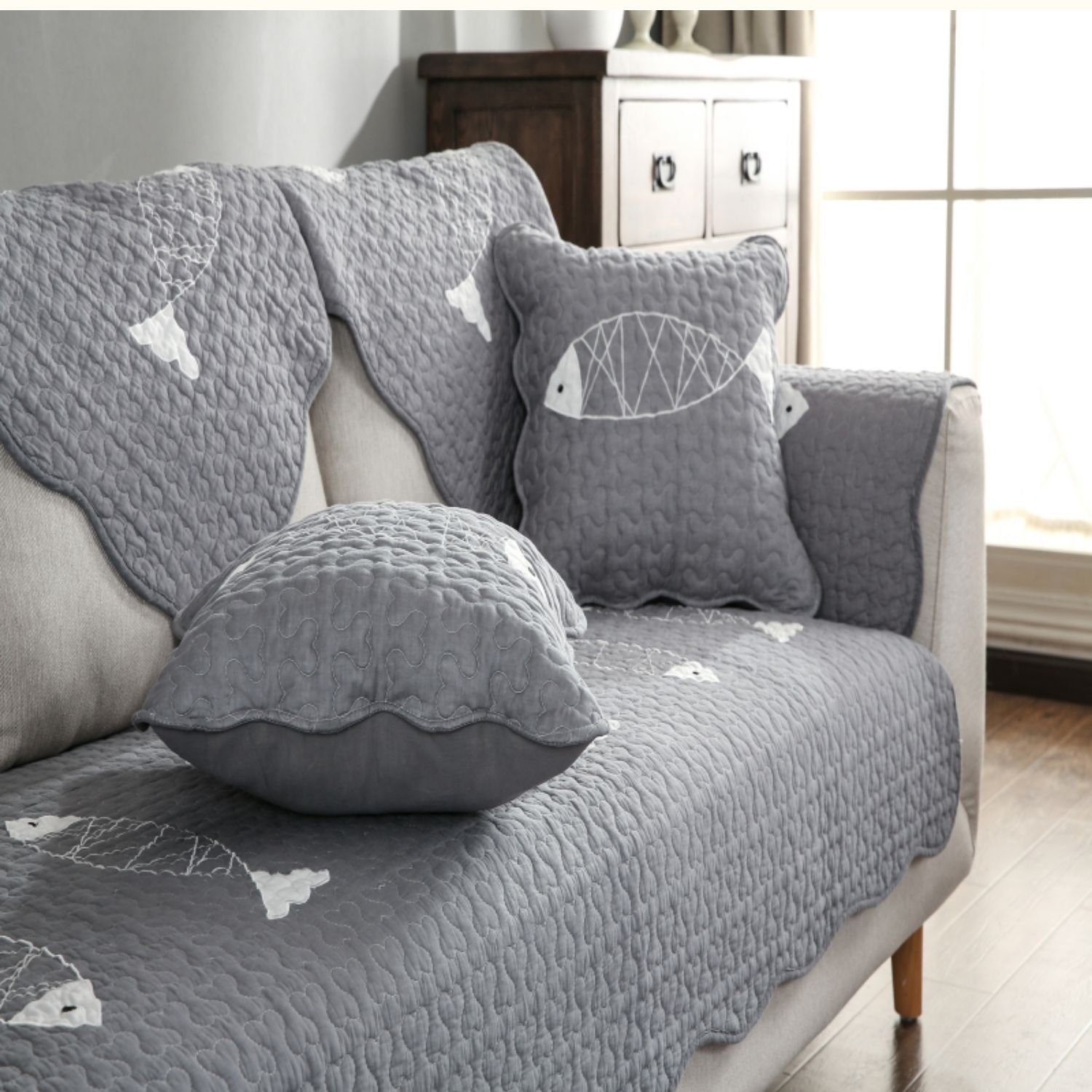 Thảm sofa 100% cotton mặt dưới hạt chống trượt - xám