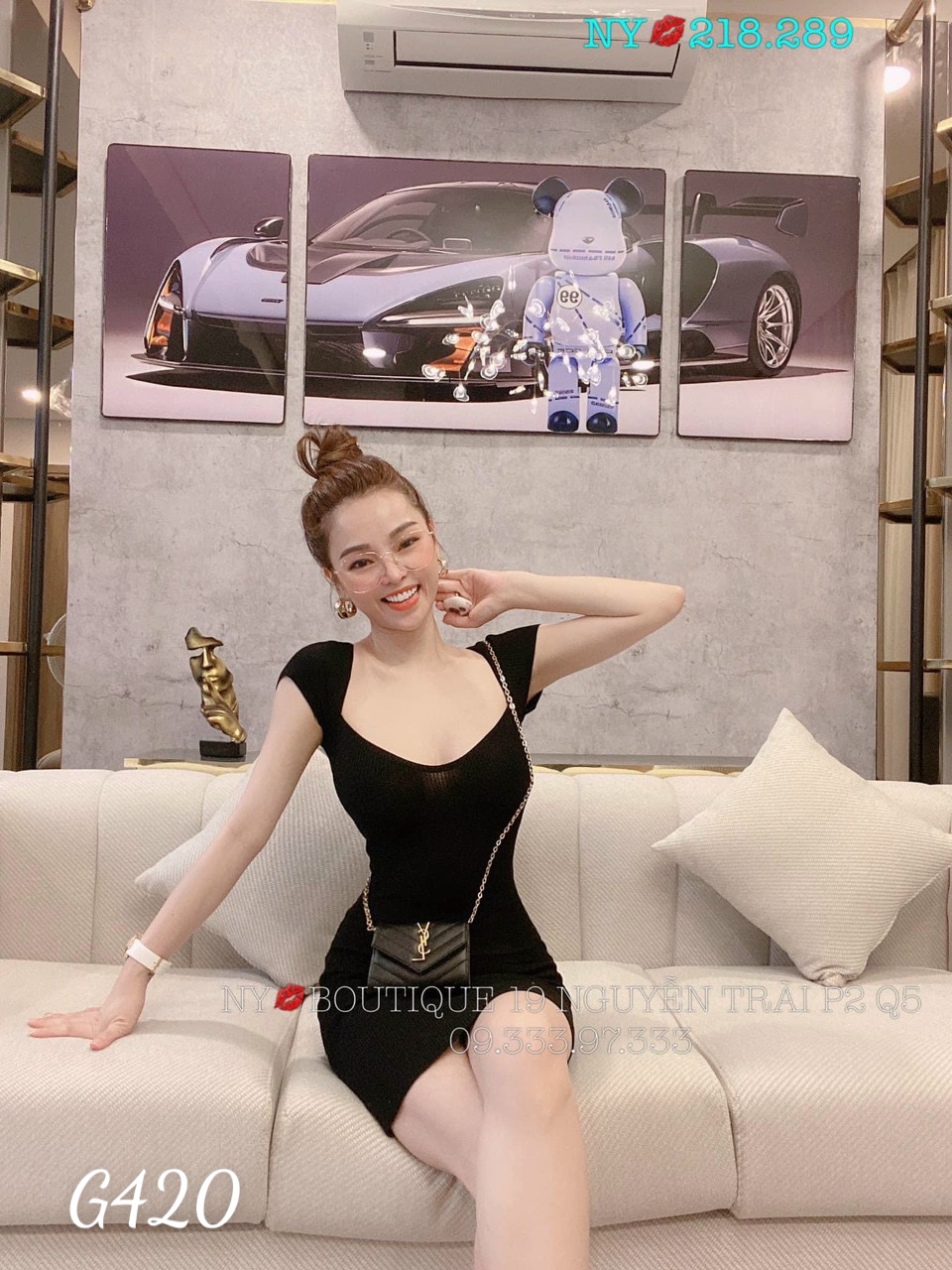 Đầm thun gân khoét ngực cổ tim ôm body G420