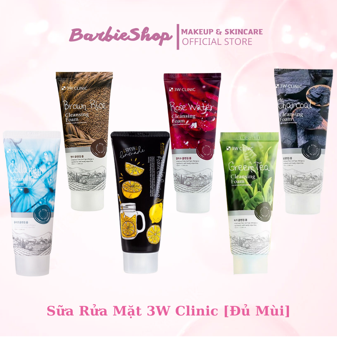 Sữa Rửa Mặt 3W Clinic 100ml [Trà Xanh - Gạo - Than Tre - Hoa Hồng - Vitamin C - Collagen]
