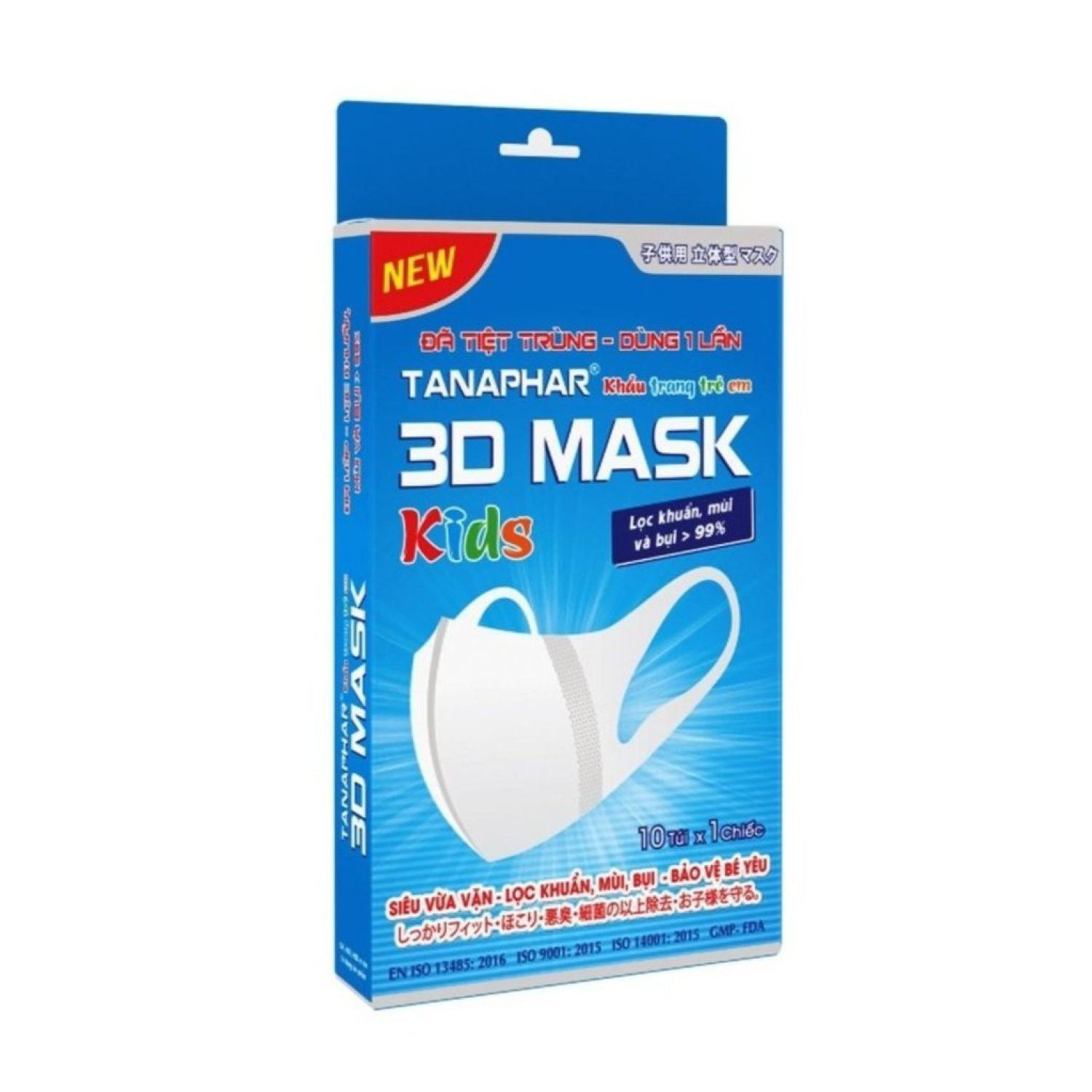 Khẩu trang y tế 3D Mask Tanaphar, size người lớn và trẻ em, hộp 10 chiếc