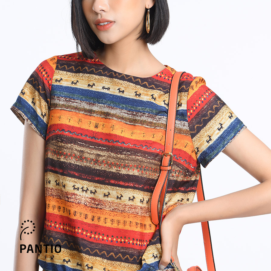 Áo sơ mi cổ tròn pha hoạ tiết FA25072 - PANTIO