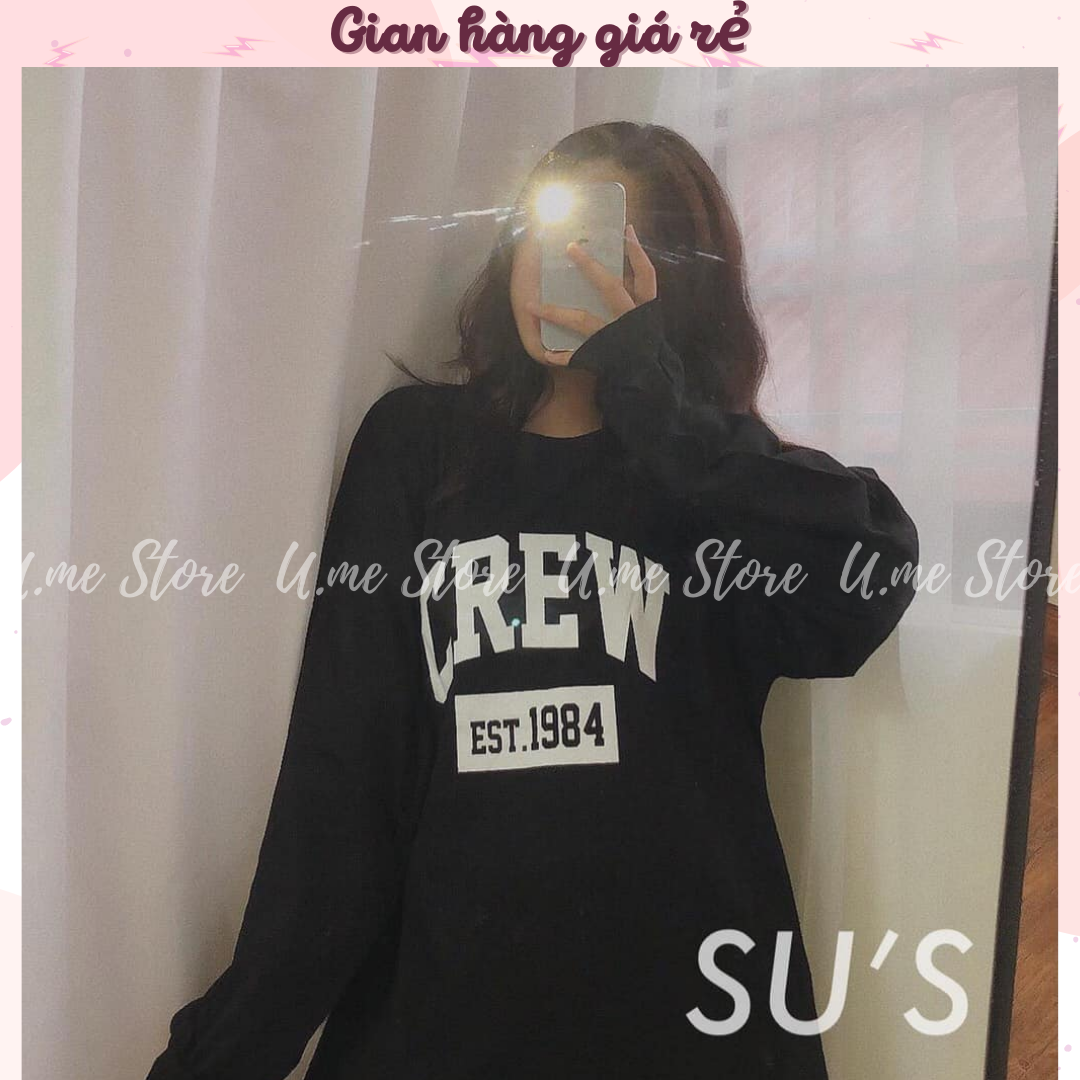 Áo thun thu đông CREW pull dài tay, tay bo phong cách basic nhiều màu Áo phông nữ pull dài tay form thụng