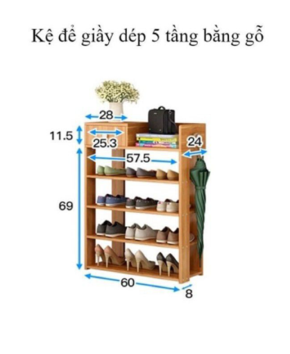 KỆ ĐỂ GIẦY BẰNG GỖ 5 TẦNG CAO CẤP