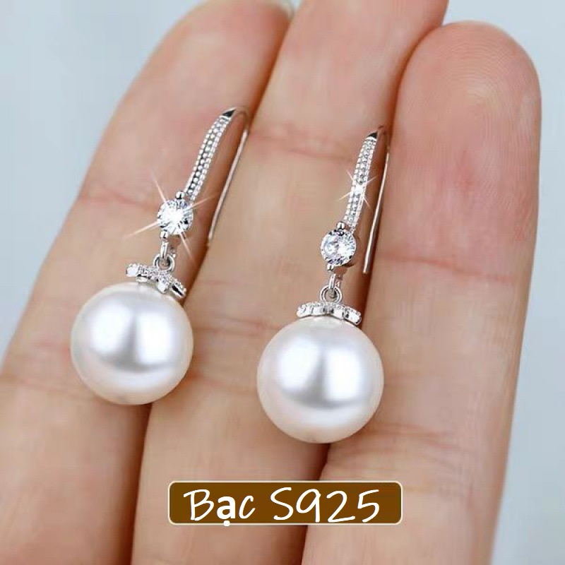 Bông Tai Bạc S925 Ngọc Trai Đính Đá Zircon Nữ Tính Sang Trọng BTMOCNGOCTRAI12