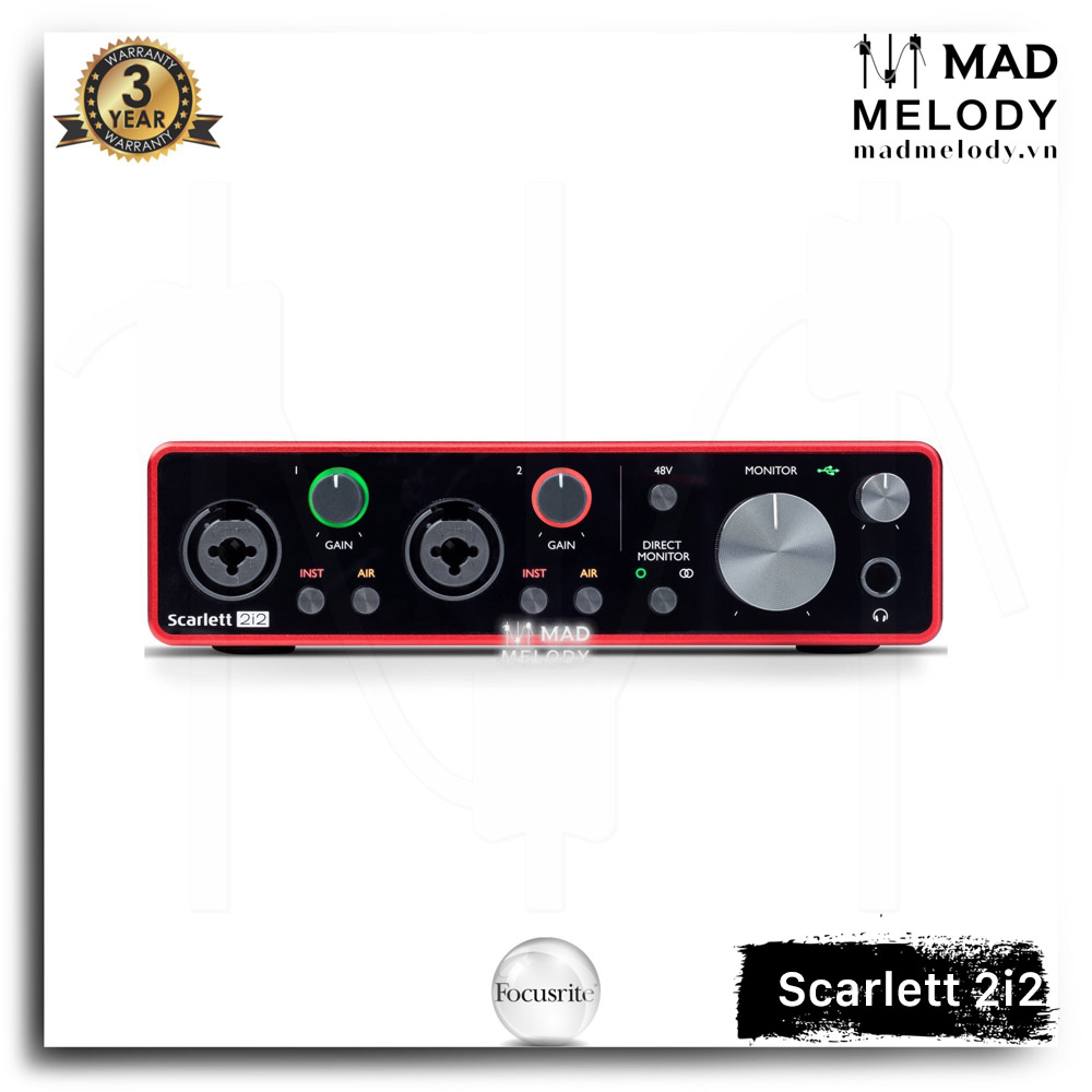 Focusrite Scarlett 2i2 USB Audio Interface (3rd Gen) [soundcard thu âm/kiểm âm 2i2 Gen 3, thế hệ 3, NEW]