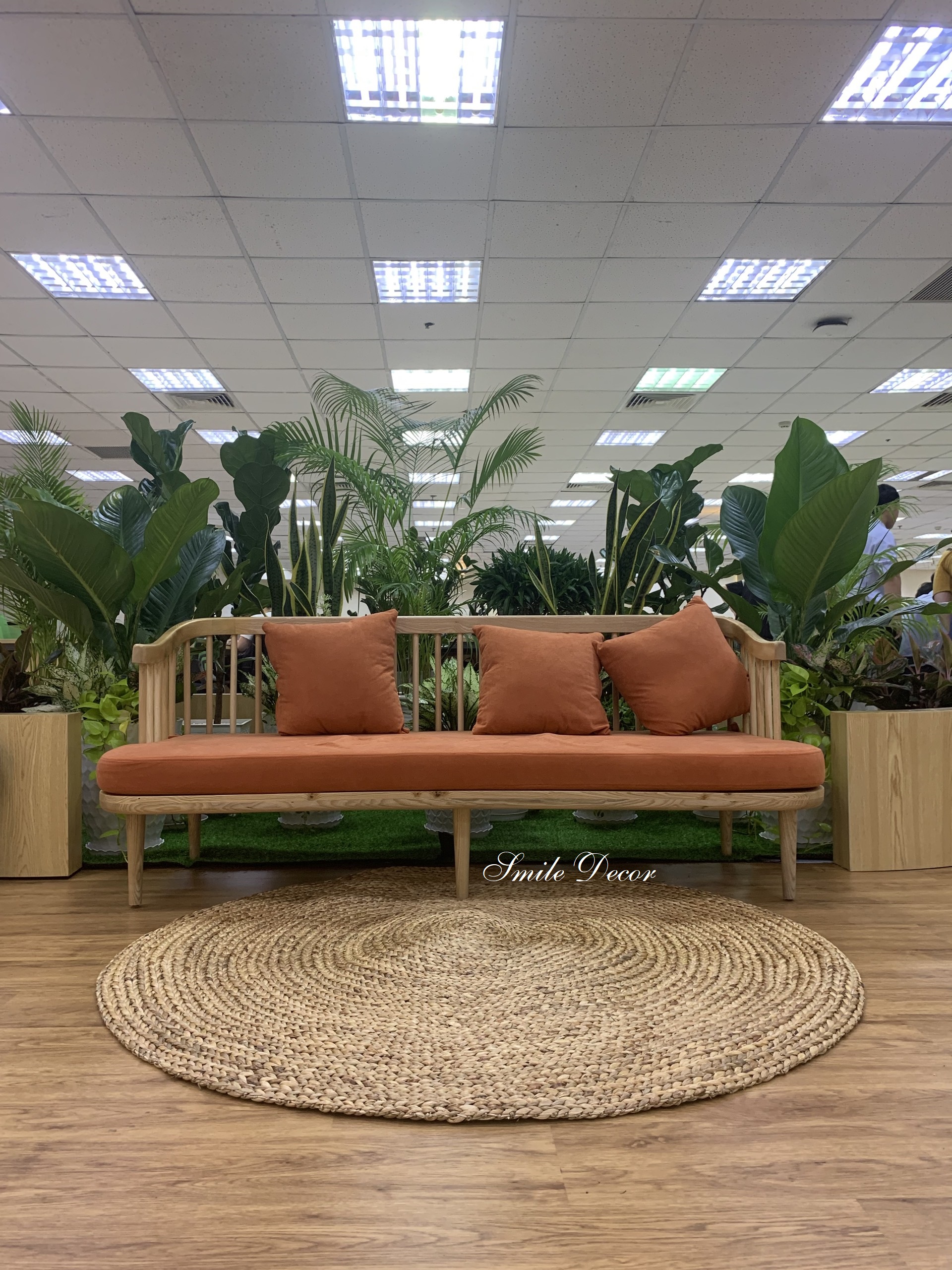 Thảm lót sàn nhà Smile Decor hình tròn đan lục bình phong cách Scandinavia , thảm cói trải sàn Bắc Âu (nhiều size)