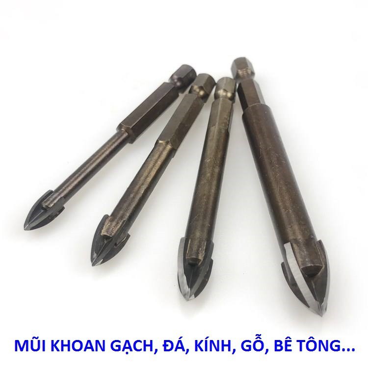 MŨI KHOAN ĐA NĂNG 4 CẠNH ĐUÔI LỤC GIÁC ĐỦ SIZE