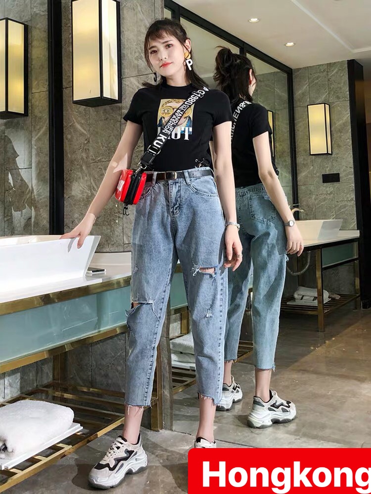 QUẦN JEAN BAGGY NỮ CHẤT BÒ XANH RÁCH QUẢNG CHÂU LƯNG CAO NÂNG MÔNG DB-01 - HONG KONG FASHION