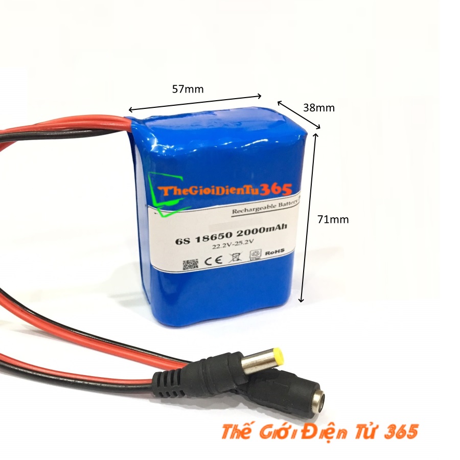 Pin Sạc Lithium 24V 2000mAh 6S 1P 18650