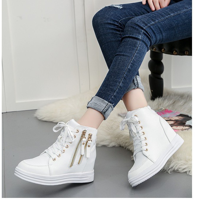 Có ảnh thật - Giày bánh mì nữ đế độn cao 6cm cao cổ dáng thể thao full size màu đen, trắng BM065