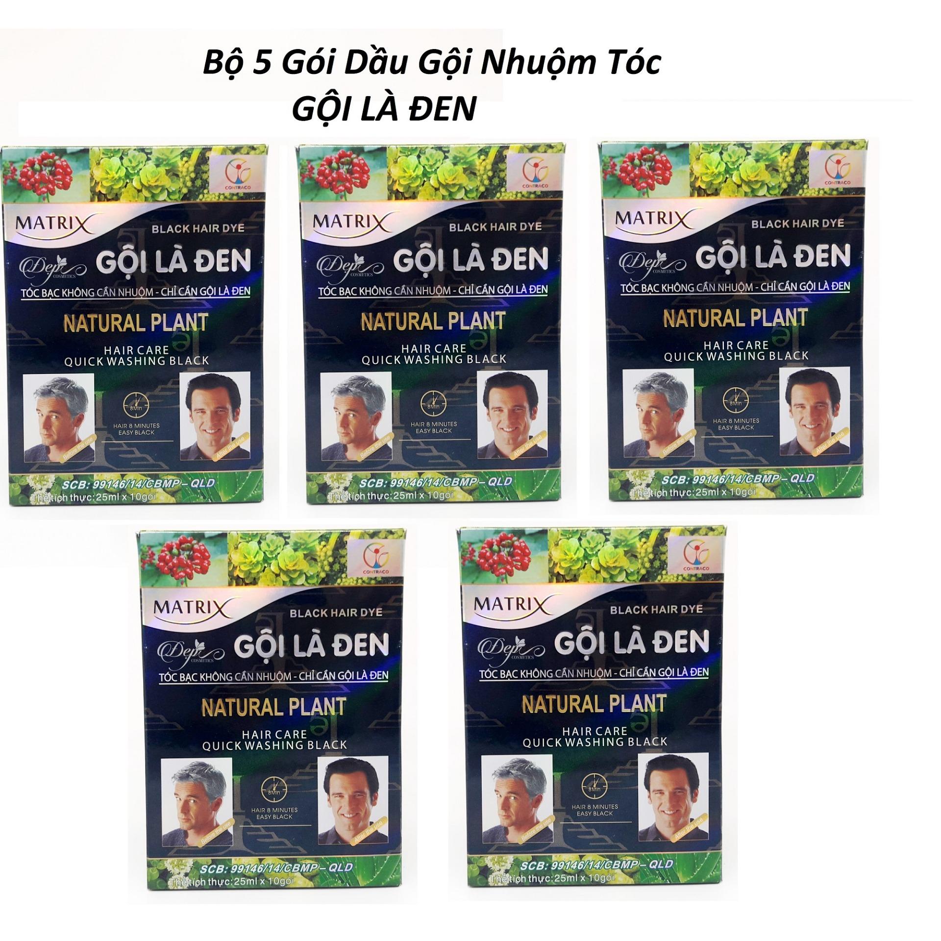 Dầu Gội Nhuộm Tóc - Gội Là Đen Matrix 25g [Bộ 5 Gói]