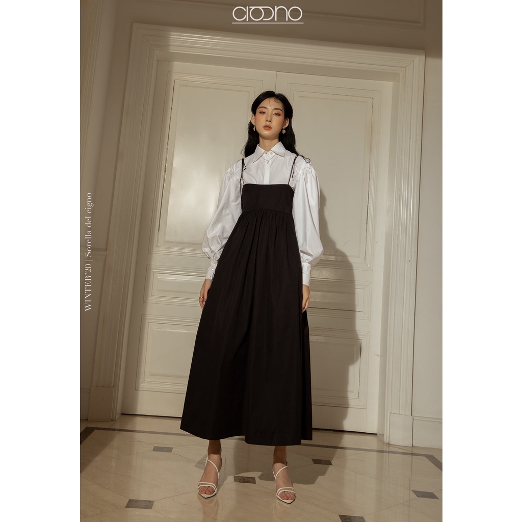 CIGNO-Đầm dài hai dây trắng PUREN chất vải cotton gân co dãn
