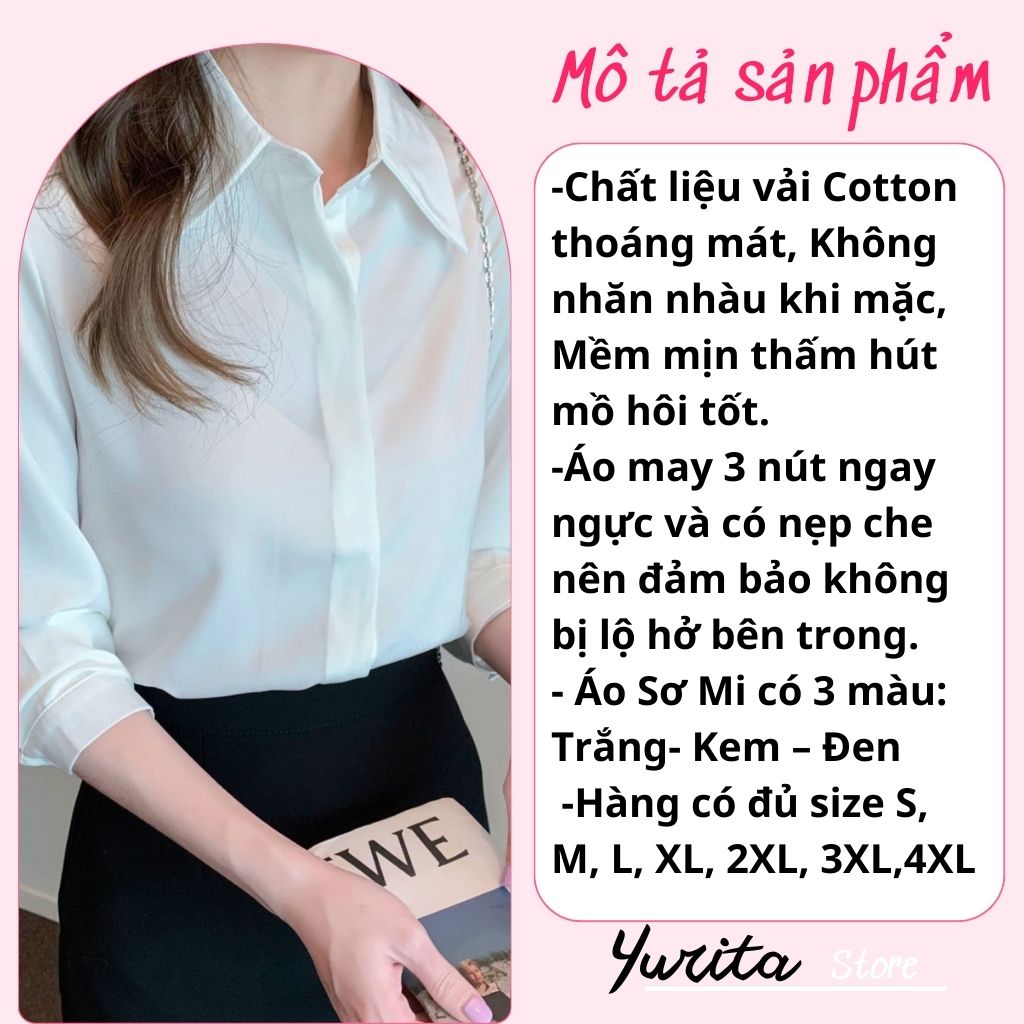 Sơ Mi Trắng, Áo Trắng Công Sở Nữ Yurita, Áo Somi Trăng Nu, So Mi Trang Nu Tay Dài, Sơmi Nữ BigSize Cao Cấp Không Nhăn