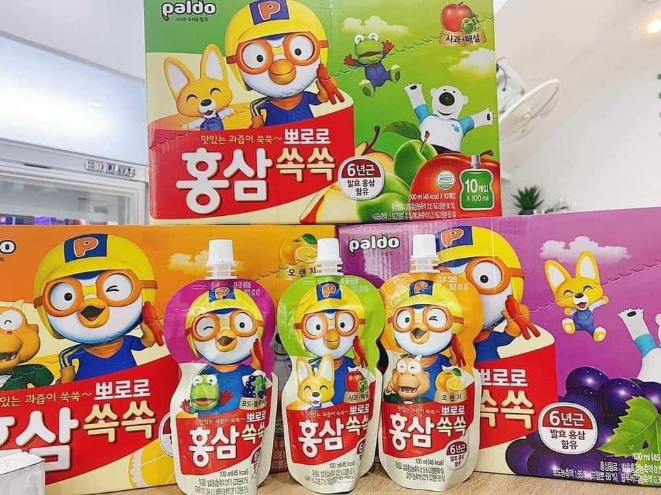 NƯỚC HỒNG SÂM PALDO PORORO HÀN QUỐC (HỘP 10 TÚIx100ml)