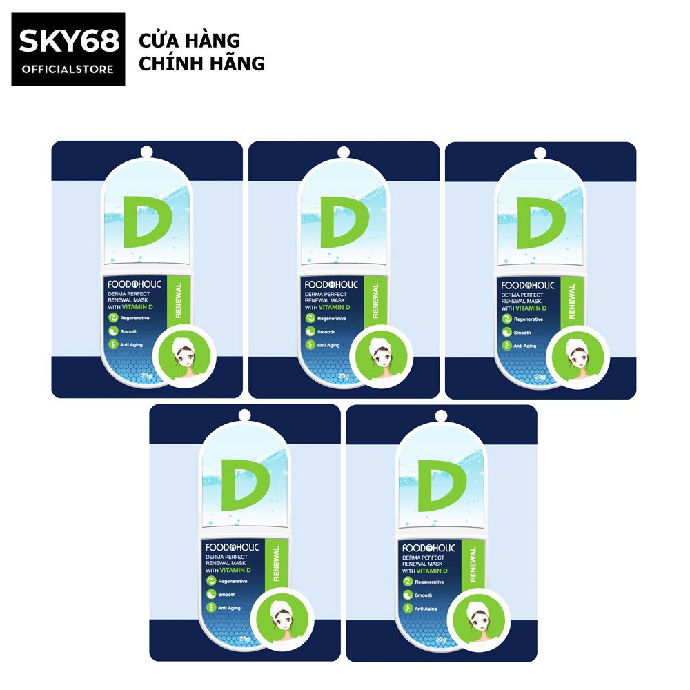 Combo 5 Mặt Nạ Dưỡng Ẩm, Tái Tạo Và Phục Hồi Da Chiết Xuất Vitamin D Foodaholic Derma Perfect Renewal Mask 23g x 5