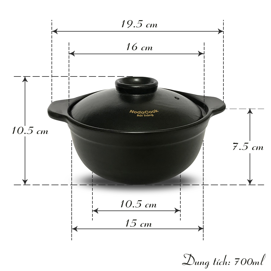 Nồi sứ chịu nhiệt NodaCook 700ml (Đen)