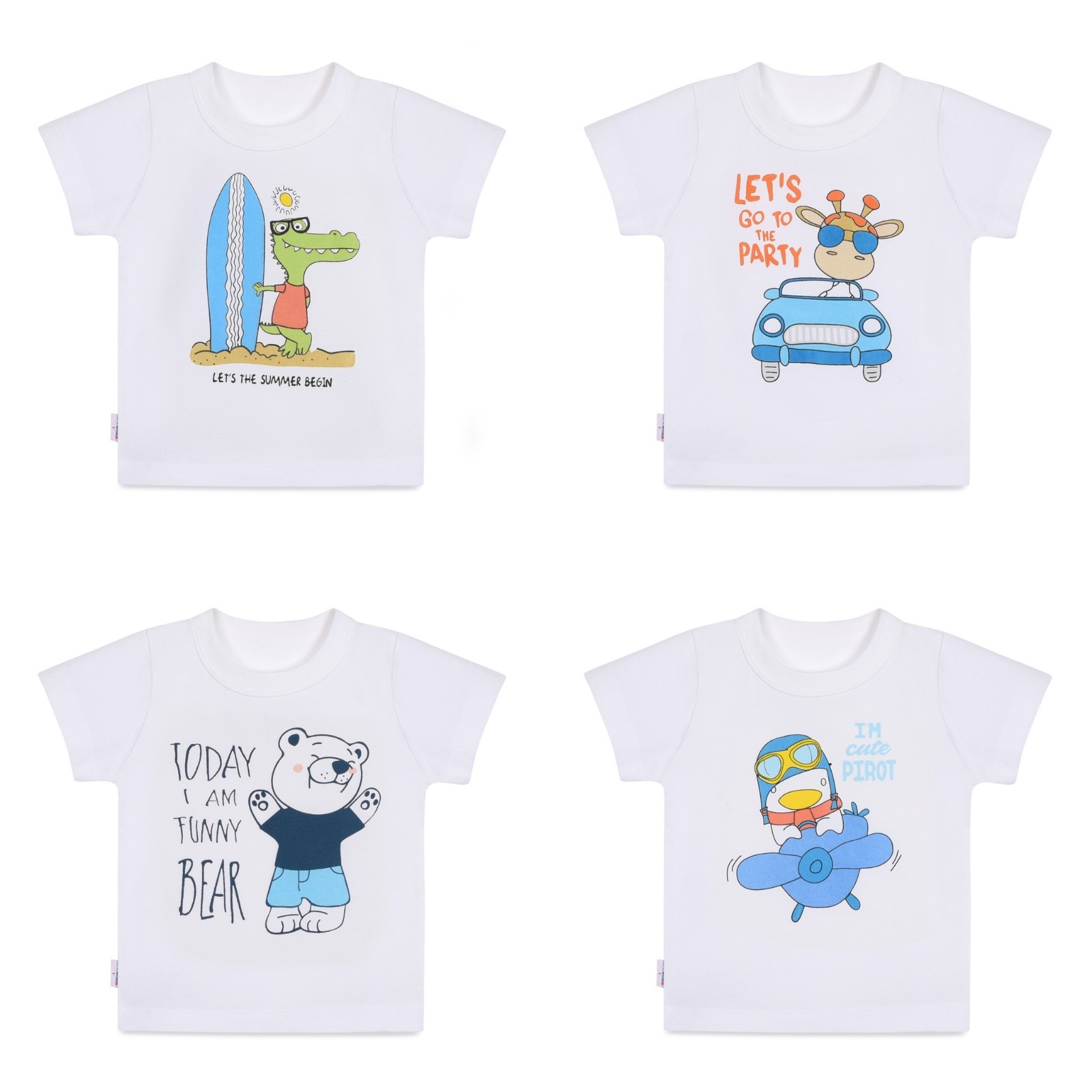 [Hello B&B] Áo cổ bo trắng tay ngắn cho bé 6-36kg AL0009 - HELLO BB - cotton tự nhiên 100% mềm mịn mát  (Màu viền & Hình in giao ngẫu nhiên) | HelloBB | Mẹ và bé Kiddy And Mommy