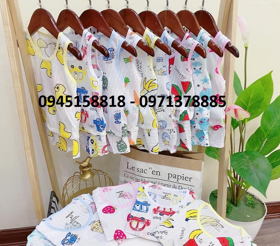 Bộ cotton giấy sát nách cho bé từ 3-14kg