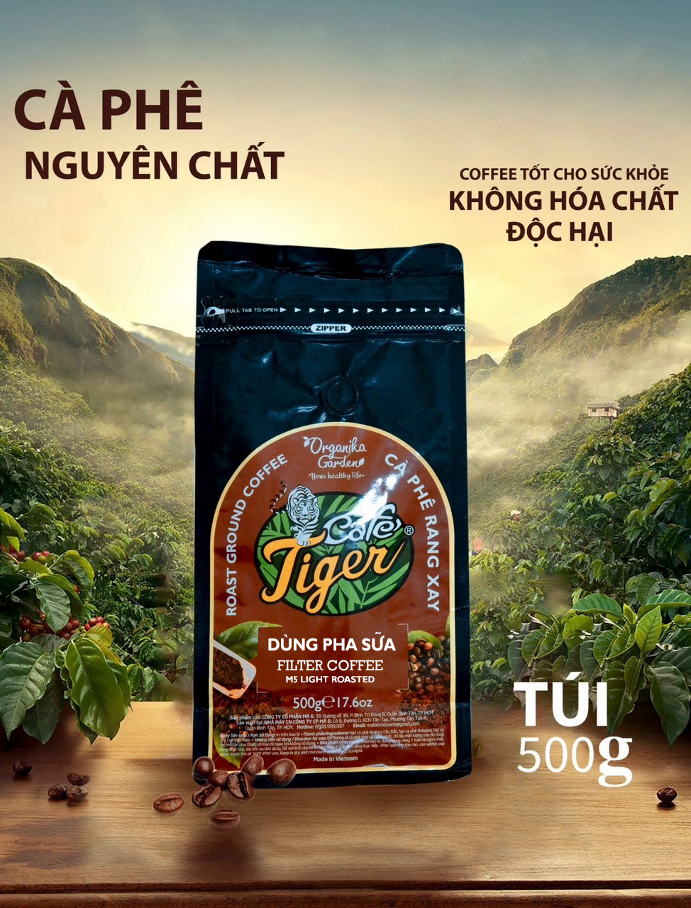 Café Tiger - DÙNG PHA SỮA 500gr (MILK COFFEE M5 LIGHT ROASTED)