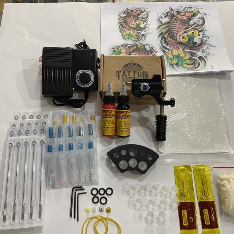 Combo bộ 1 Máy Xăm Rotary Bishop + 2 màu Mực Tập Xăm + full phụ kiện Hades Tattoo
